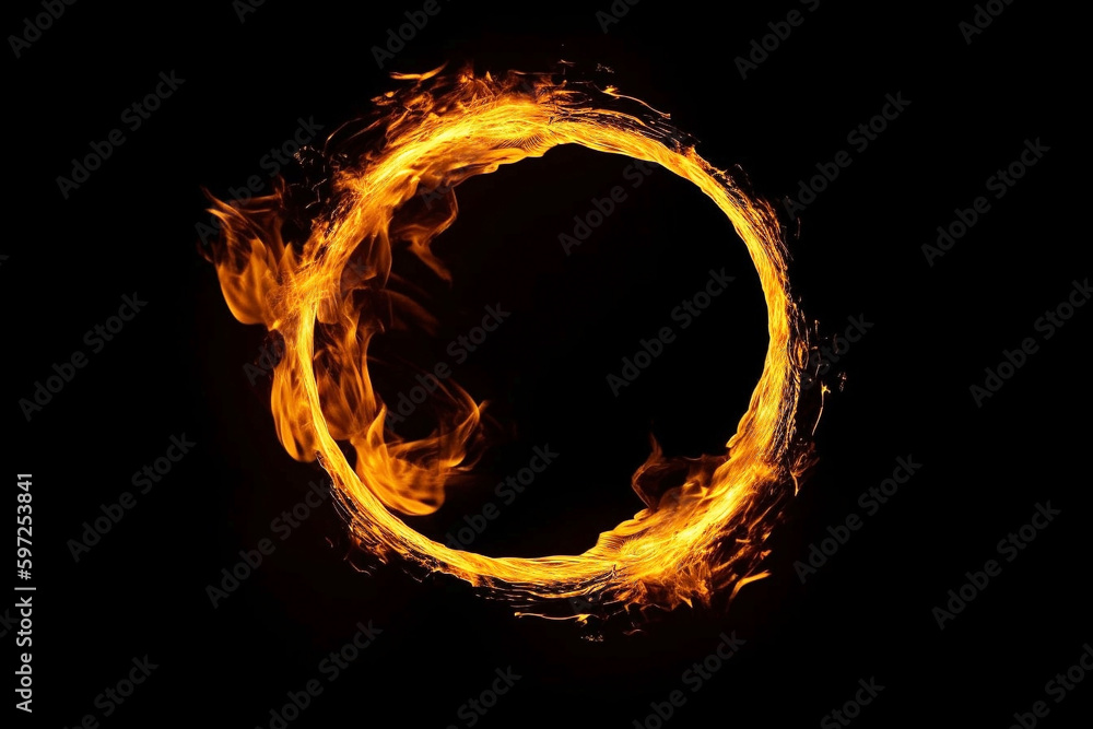 Abstract Fire Ring on Black Background. Isolated Circle of Flames, Design Art and Illustration Abstract Fire Ring on Black Background. Isolated Circle of Flames, Design Art and Illustration