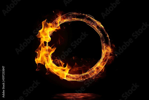 Abstract Fire Ring on Black Background. Isolated Circle of Flames  Design Art and Illustration