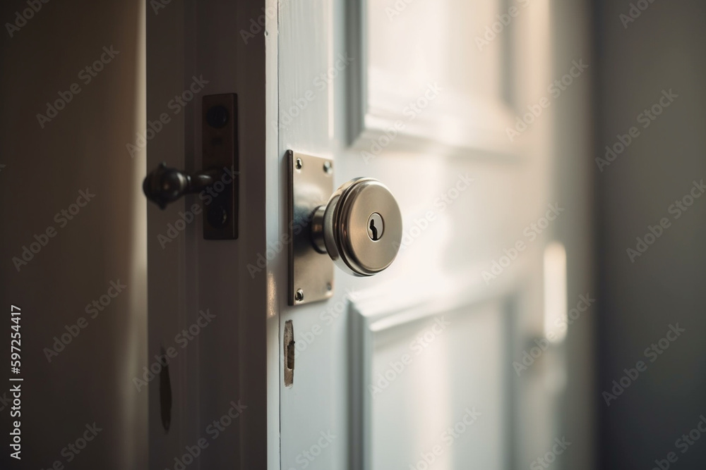 white front door with door handle, apartment entrance. Generative AI