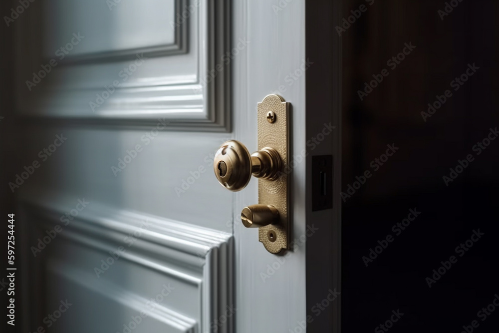 Obraz premium white front door with door handle, apartment entrance. Generative AI