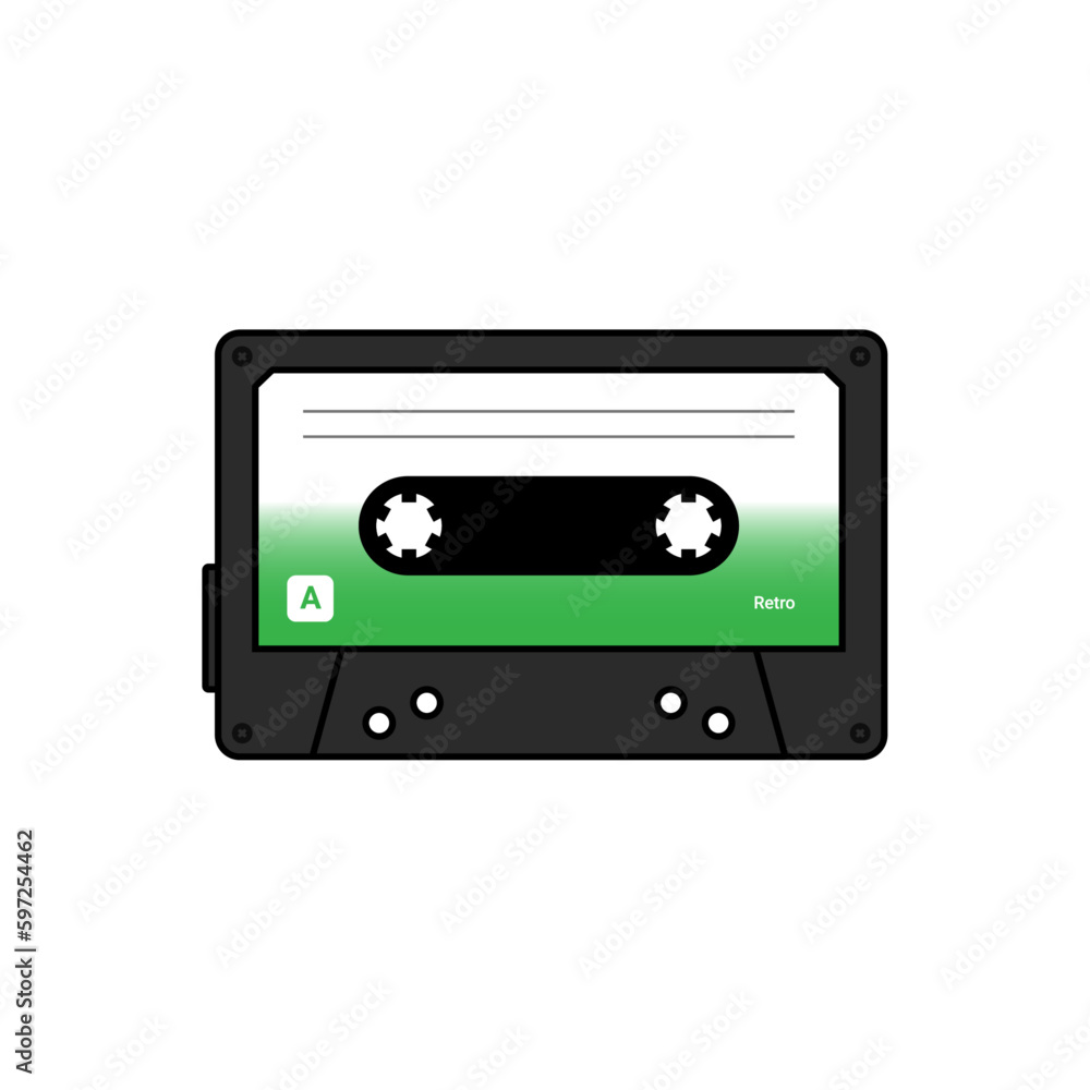 Green Retro Audio Cassette Tape Music Illustration Vector