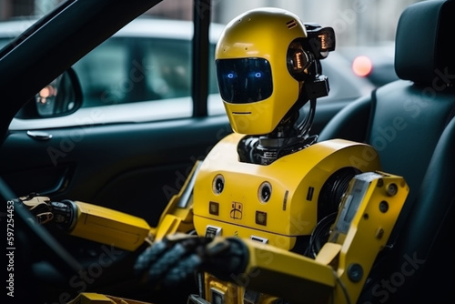 taxi cab driver car with technology or humanoid android robot with artificial intelligence. Generative AI