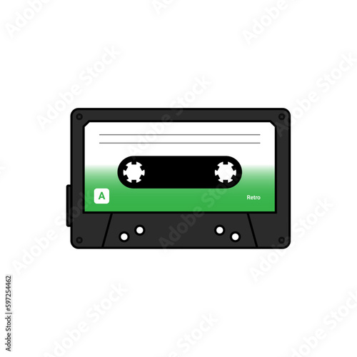 Green Retro Audio Cassette Tape Music Illustration Vector