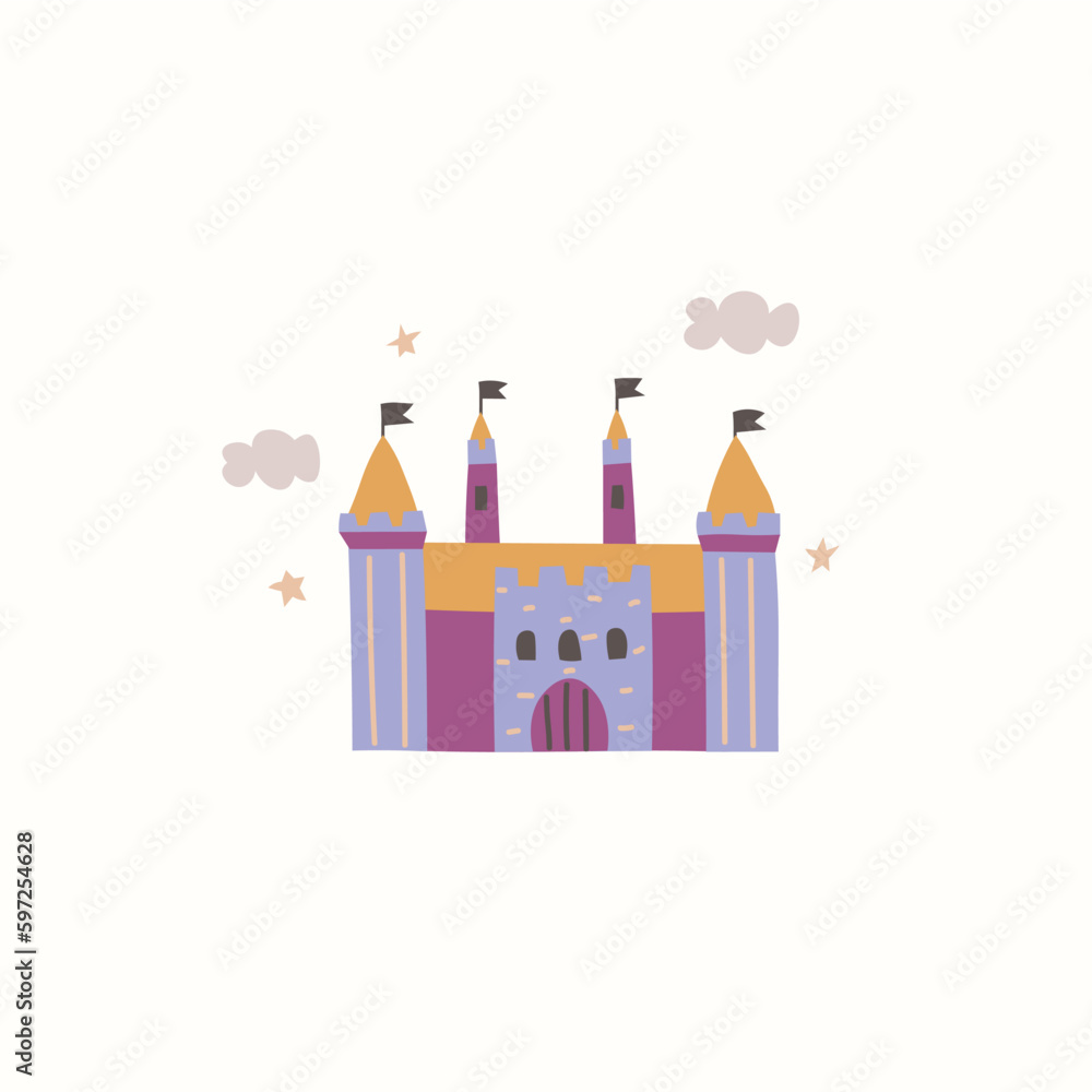Flat vector doodle castle illustration
