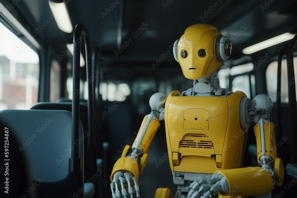 a service robot in a public bus. Generative AI