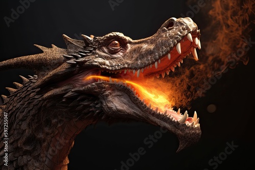 A close-up of the dragon s terrifying mouth spewing fire  generative AI.