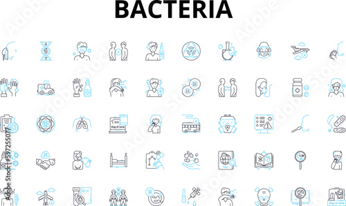 Bacteria linear icons set. Microbes, Pathogens, Germs, Prokaryotes, Virulence, Antibiotics, Plasmids vector symbols and line concept signs. Pathogenesis,Endospores,Pili illustration Generative AI