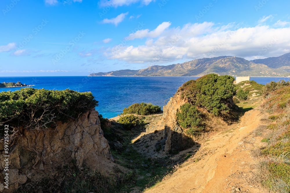 Sea coast landscape in Sardinia near Villasimus