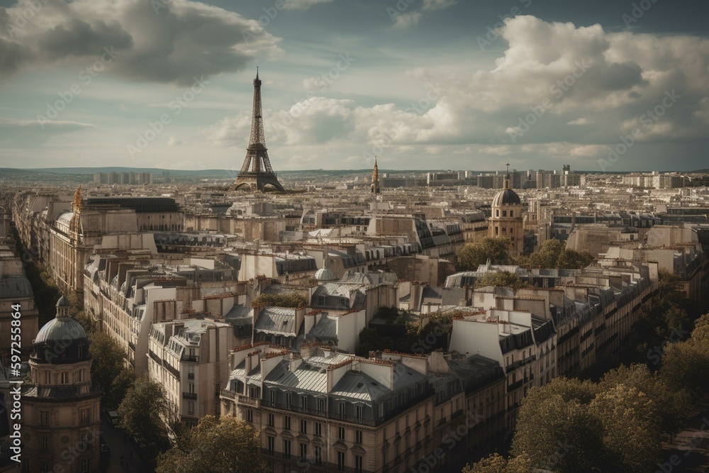 Iconic Paris skyline featuring famous landmarks and buildings, perfect for France travel. Generative AI