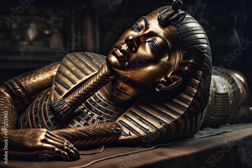 A pharaoh's sarcophagus in a tomb, a closed sarcophagus in a tomb, generative AI. photo