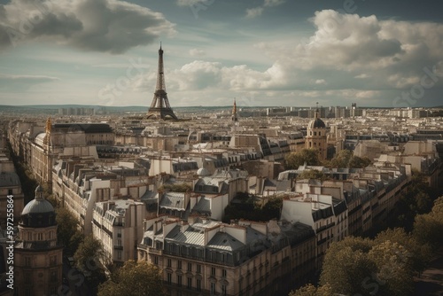 Iconic Paris skyline featuring famous landmarks and buildings, perfect for France travel. Generative AI