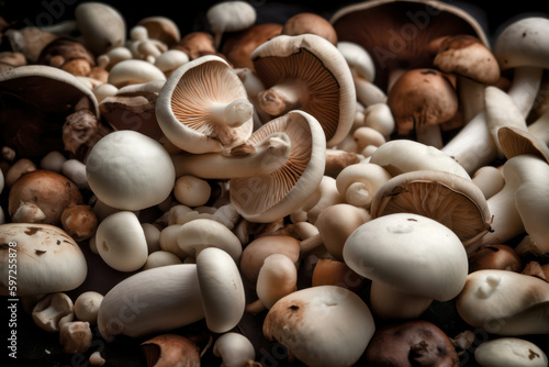 background freshly picked mushrooms. Generative AI 