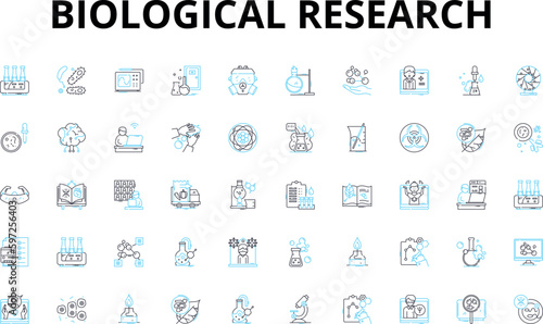 Biological research linear icons set. Genetics, Microbiology, Virology, Botany, Immunology, Ecology, Zoology vector symbols and line concept signs. Entomology,Histology,Cytology Generative AI