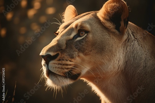 Illustration of a lioness viewed from the side. Generative AI