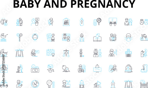 Baby and pregnancy linear icons set. Infant, Maternity, Fetus, Belly, Womb, Labor, Conception vector symbols and line concept signs. Ultrasound,Diaper,Cravings illustration Generative AI