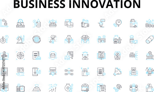 Business innovation linear icons set. Disruption, Creativity, Transformation, Adaptation, Ideation, Agility, Growth vector symbols and line concept signs. Evolution,Reinvention,Ingenuity Generative AI