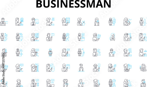 Businessman linear icons set. Entrepreneur, Executive, Manager, CEO, Investor, Innovator, Visionary vector symbols and line concept signs. Strategist,Leader,Risk-taker illustration Generative AI