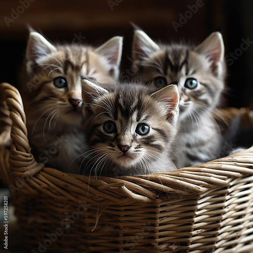 Pet kittens in a basket. Generative AI © Dushan