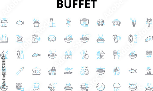 Buffet linear icons set. Spread, Plentiful, Variety, Indulgence, Satisfying, Selection, Lavish vector symbols and line concept signs. Abundance,Feast,Options illustration