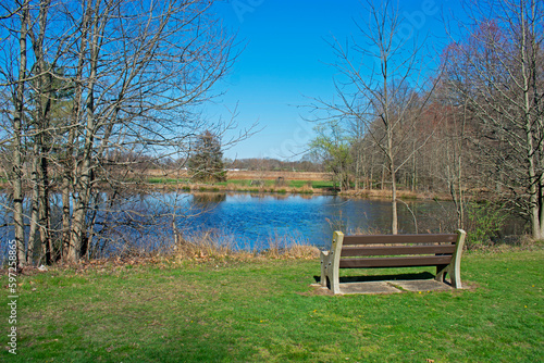 Idyllic scene view at small pond in Davidson's Mill Pond Park, South Brunswick, New Jersey, USA -05