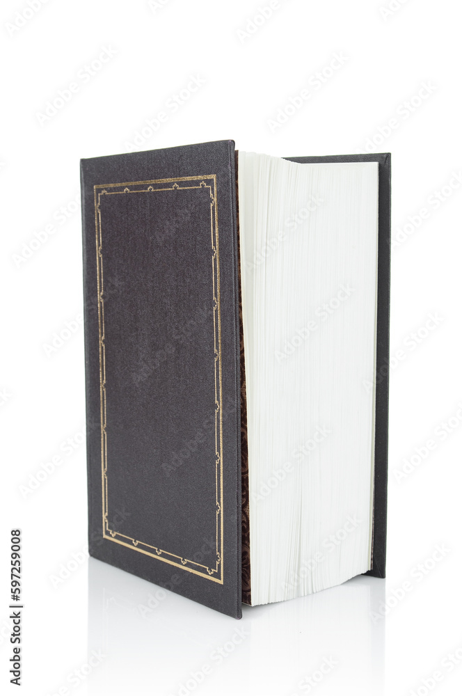 Book with hard brown cover close up on a white background Book with hard brown cover close up on a white background