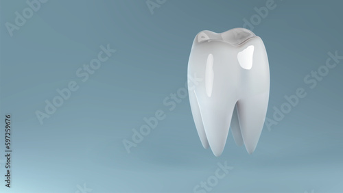 3d tooth care background. White clean shiny tooth for oral health and hygiene banner design. Stomatology, orthodontic dental clinic poster