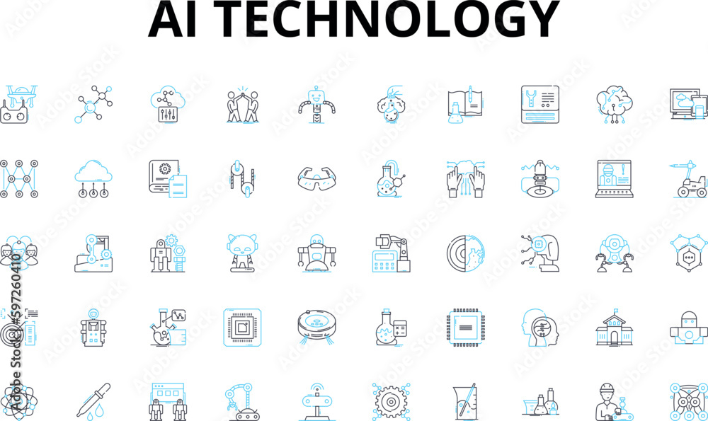 Vetor de AI technology linear icons set. Intelligence, Automation ...