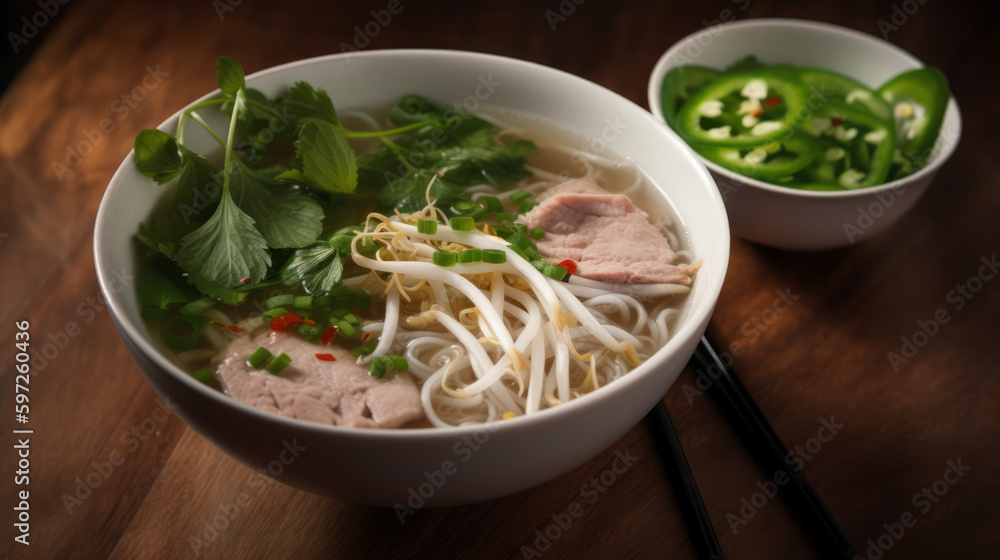 Pho A Vietnamese noodle soup made with beef or chicken broth, rice