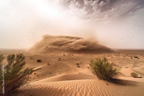 Leinwand Poster A Rare Sight: The Fury of a Swirling Dust Storm in the Arid Desert, Generative A