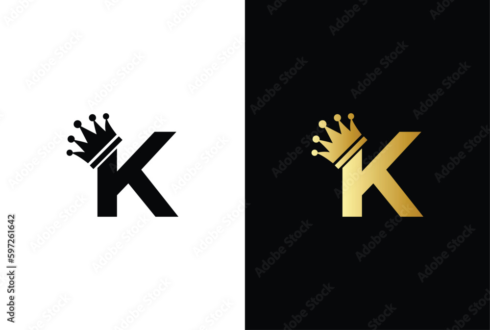initial letter K crown logo, king royal brand company logo design ...