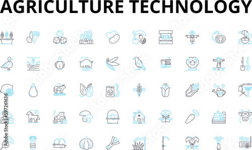 Agriculture technology linear icons set. Irrigation, Biotechnology, Genetics, Sustainability, Agronomy, Nanotechnology, Livestock vector symbols and line concept signs. Generative AI