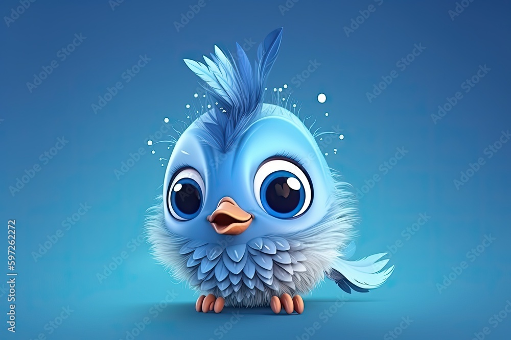 Cute cartoon bird in blue color