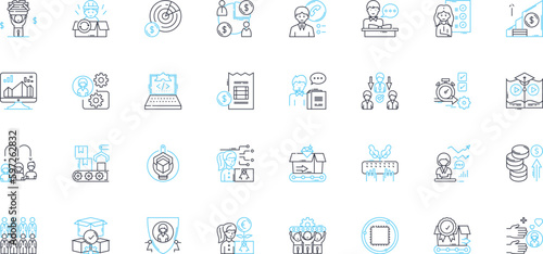 Supervision linear icons set. Oversight, Management, Monitoring, Direction, Guidance, Control, Leadership line vector and concept signs. Authority,Regulation,Administration outline Generative AI