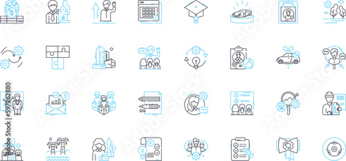 Staffing Solutions linear icons set. Recruitment, Talent, Placement, Hiring, Employment, Onboarding, Sourcing line vector and concept signs. Staffing,Resourcing,Headhunting outline Generative AI