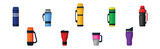 Thermos Bottle or Vacuum Flask as Vessel for Liquid Storage Vector Set