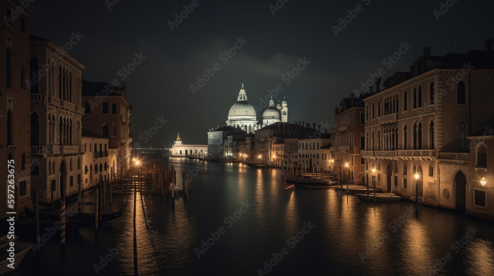Beautiful View of Grand Canal in Night View, generative ai