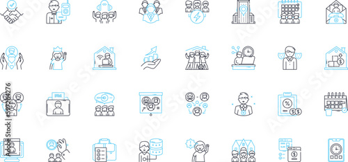 Executive roles linear icons set. Leadership, Decision-making, Visionary, Strategy, Management, Accountability, Authority line vector and concept signs. Generative AI