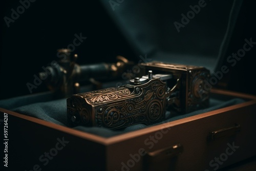 3D tattoo machine in a gift box. Generative AI © Lyra