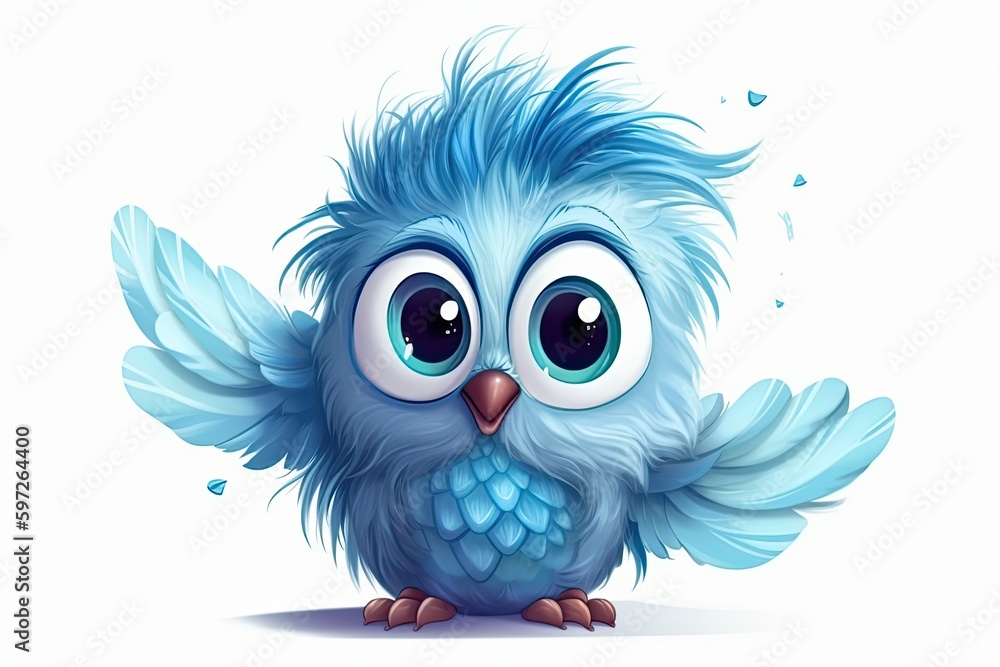 Cute cartoon bird in blue color