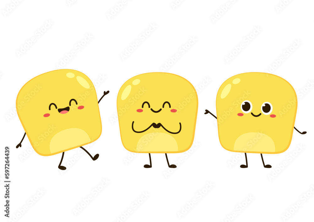 Corn kernels mascot, food cartoon illustration, with different facial expressions and poses, isolated on white background. Corn kernels mascot, food cartoon illustration, with different facial expressions and poses, isolated on white background.