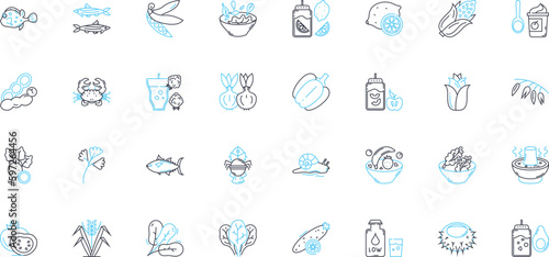 Charming cuisine linear icons set. Delectable, Flavorful, Savory, Tasty, Mouthwatering, Scrumptious, Appetizing line vector and concept signs. Gourmet,Exquisite,Delicious outline Generative AI