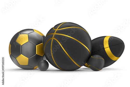 Set of black ball like basketball, american football and golf isolated on white photo