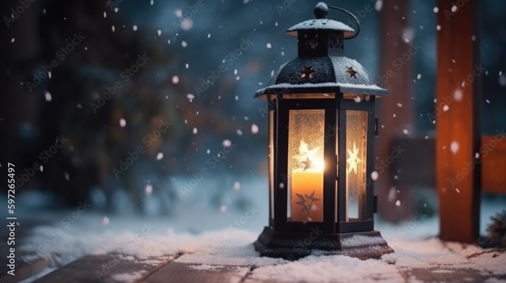 Winter background with Lantern. Illustration AI Generative. Winter background with Lantern. Illustration AI Generative.