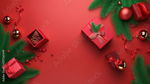 Red Christmas Holiday Background. Illustration Generative AI.