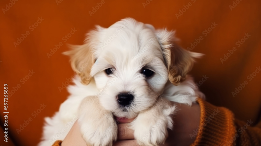 Cute little puppy on hands. Illustration AI Generative Cute little puppy on hands. Illustration AI Generative