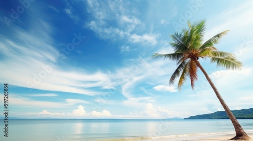 Palms on the beach. Illustration AI Generative. © olegganko