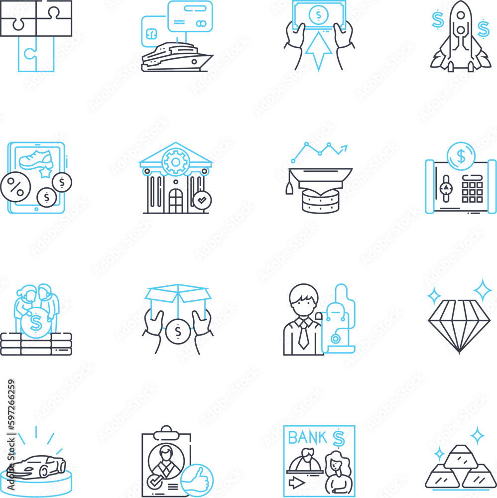 Revenue streams linear icons set. Profits, Sales, Income, Cash flow, Mtization, ROI (return on investment), Dividends line vector and concept signs. Fees,Subscriptions,Donations outline Generative AI