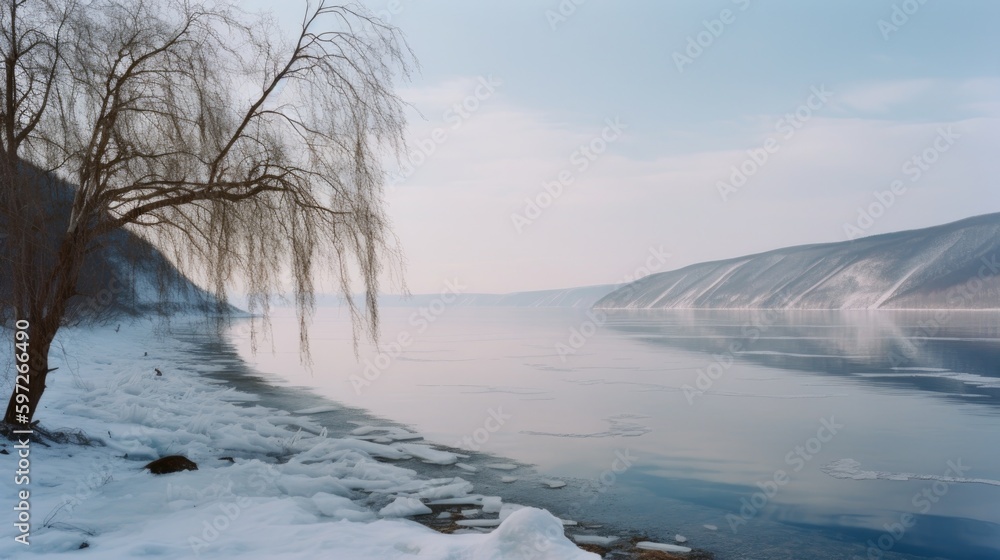 Baykal lake in winter Illustration AI Generative