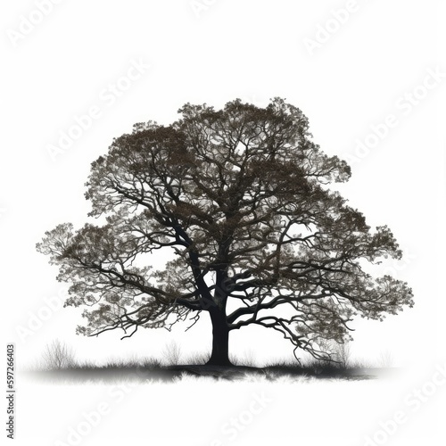Oak tree silhouette white background