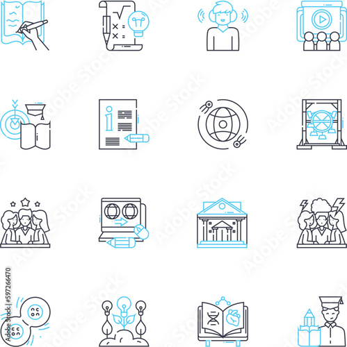 Resource management linear icons set. Allocation, Optimization, Utilization, Rationalization, Organization, Planning, Coordination line vector and concept signs. Generative AI